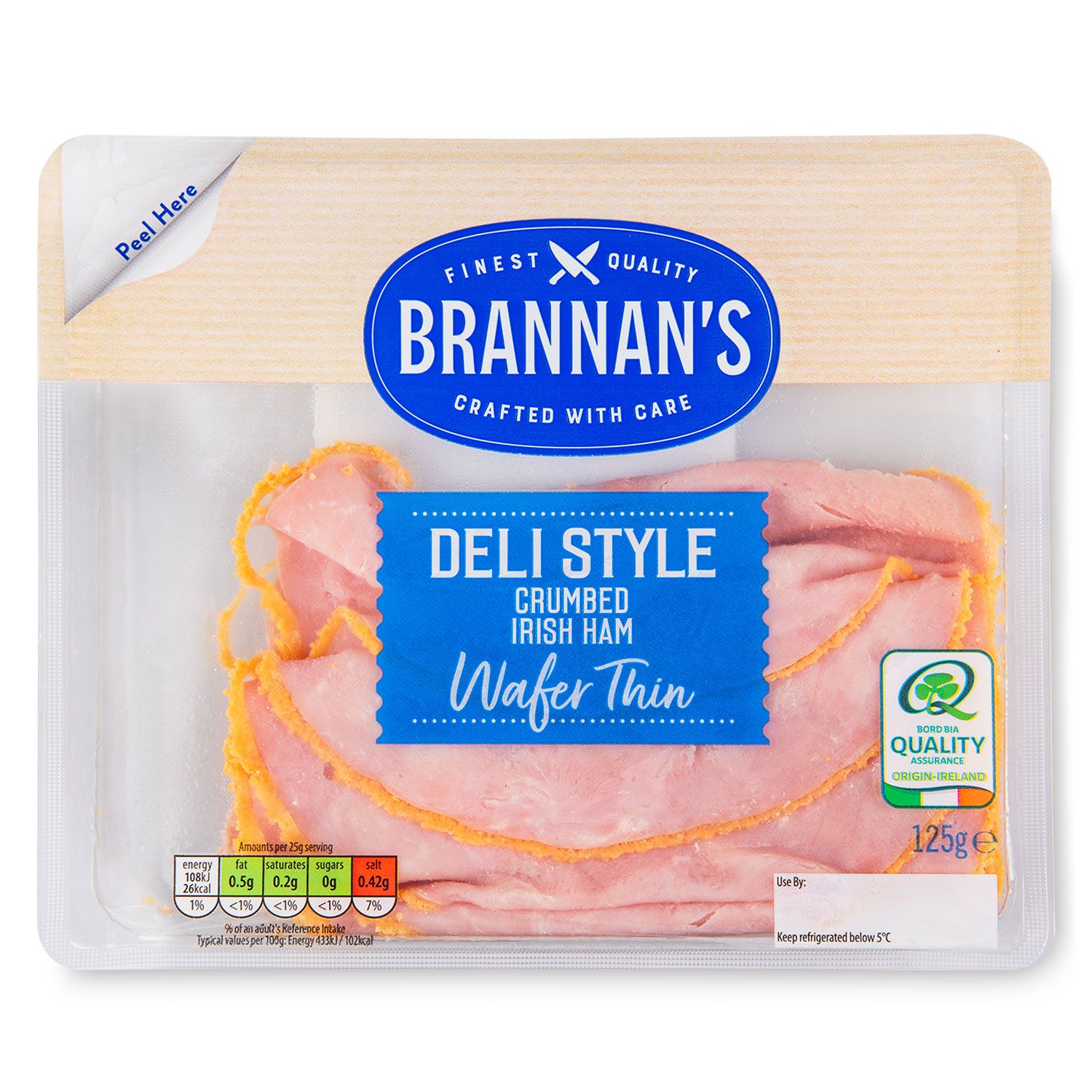 Delicatessen Style Wafter Thin Crumbed Irish Ham 125g Brannan's